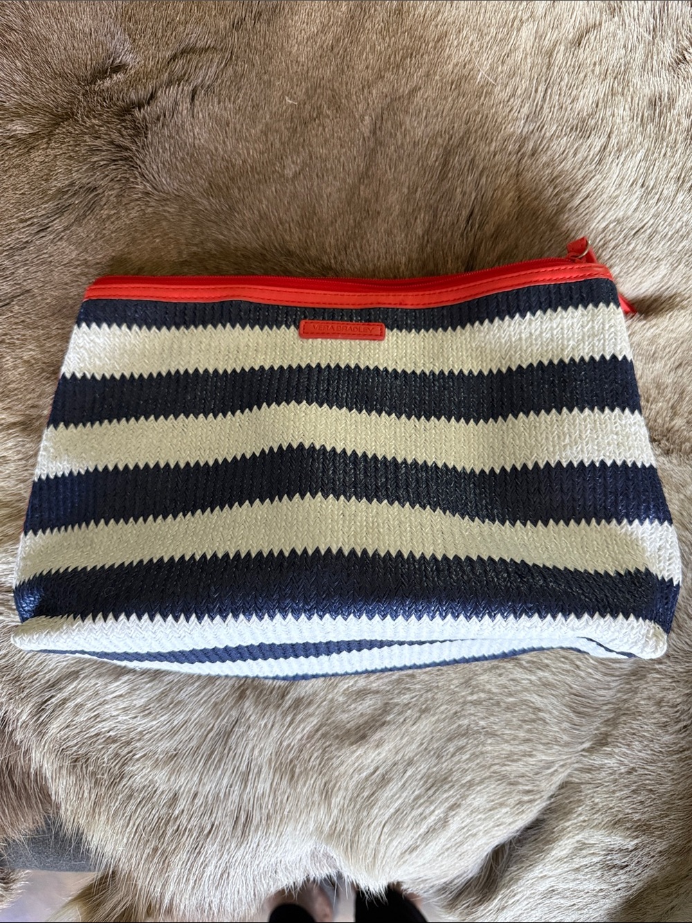 Vera Bradley Navy, White Striped Knit Cosmetic Pouch